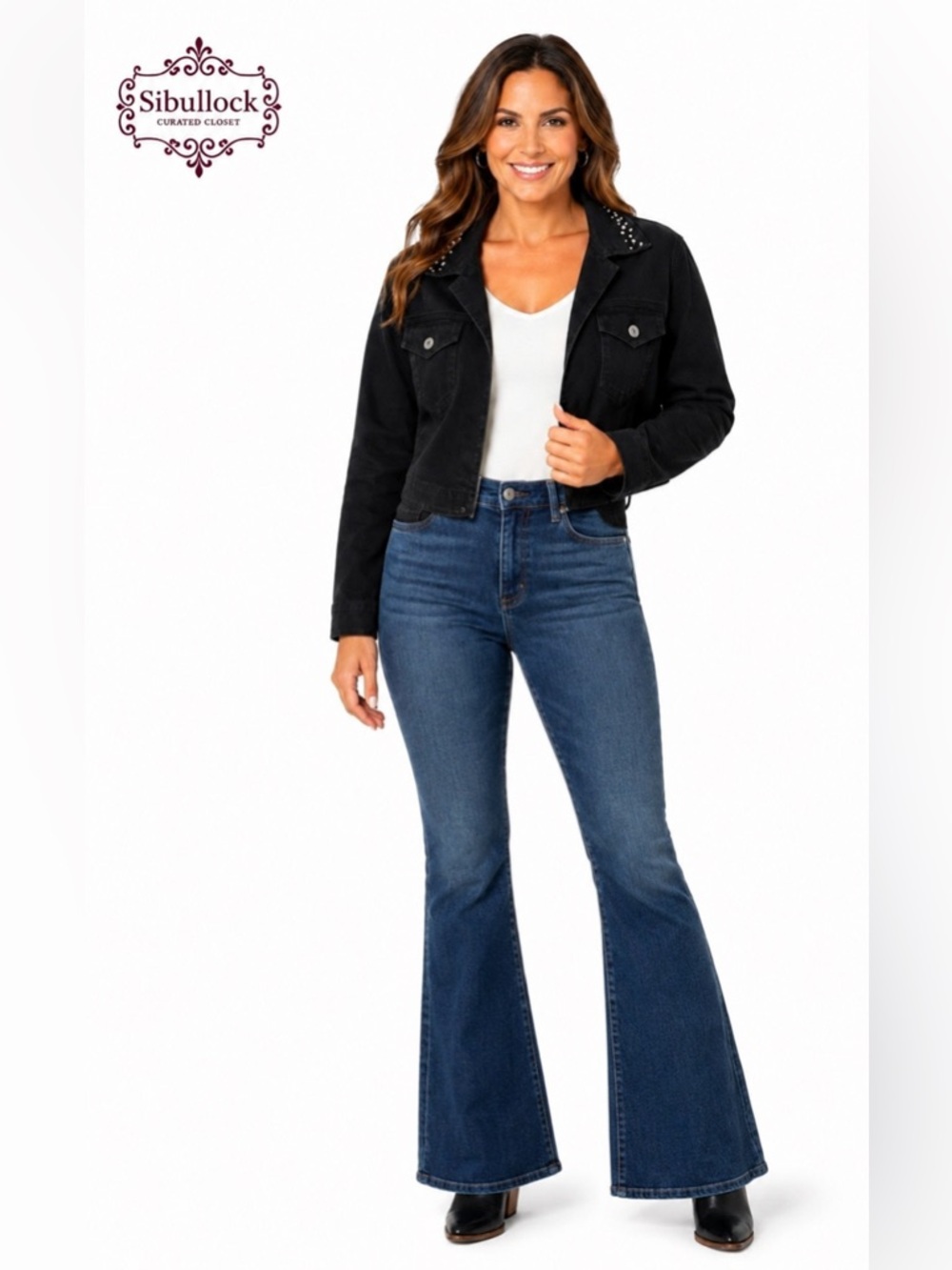 ETHYL Embellished Cropped Bolero Jacket Large Black Stretch Cotton Western Chic